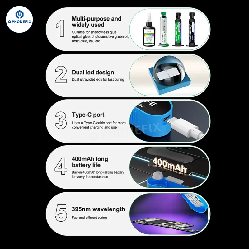 Lampe de polymérisation UV RELIFE série RL-014 pour la réparation de circuits imprimés de téléphones