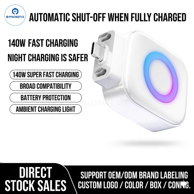 Chargeur rapide USB-C 140 W avec séparateur de charge complète pour iPhone et Android