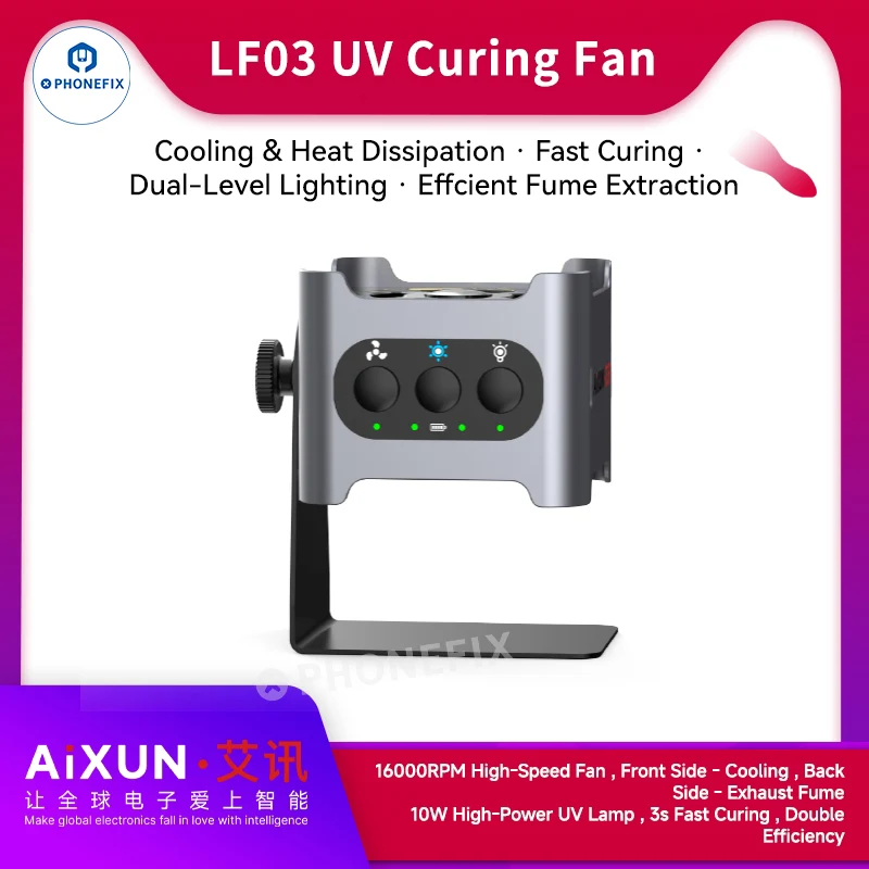 Ventilateur de refroidissement pour polymérisation UV AIXUN LF03 avec éclairage et extraction des fumées