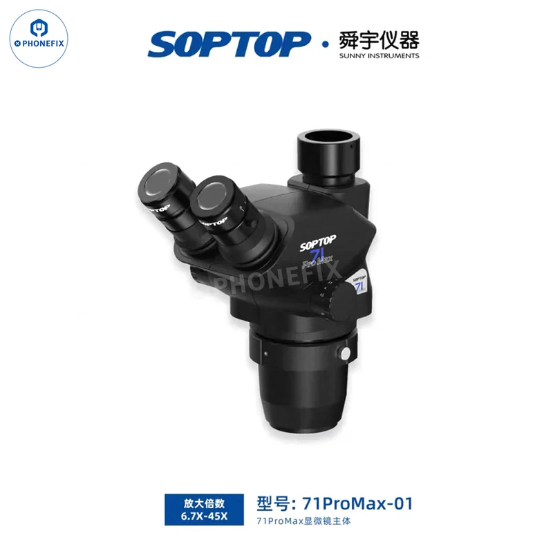 Microscope trinoculaire SOPTOP 71 Pro Max 6.7-45X pour la réparation de téléphones