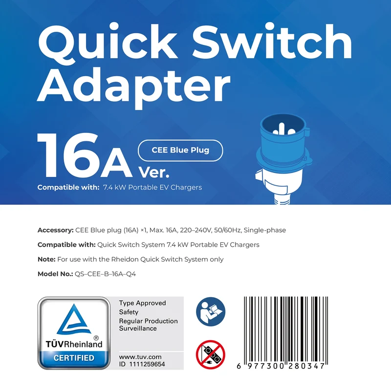 CEE Blue 16A 3-pin — Quick-Switch Adapter for the PC200 Pro 7K4