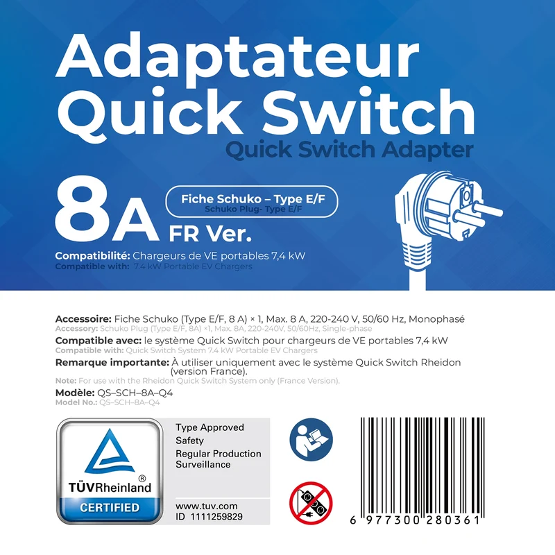 Schuko (Type E/F) 8A — Quick-Switch Adapter for the PC200 Pro 7K4
