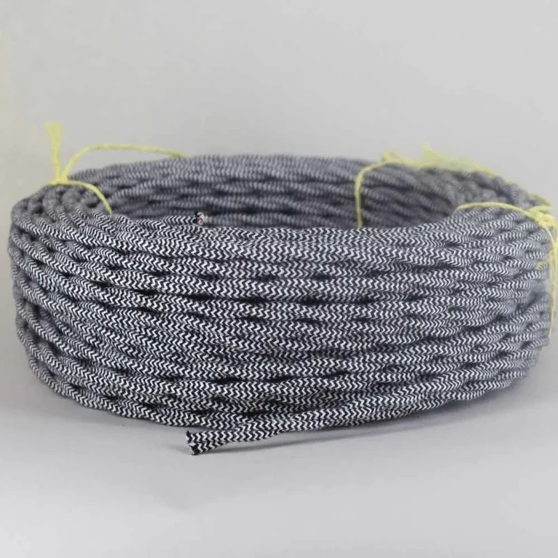 Câble tissu vintage torsadé 2 noyaux noir et blanc - 0,75 mm ~2059