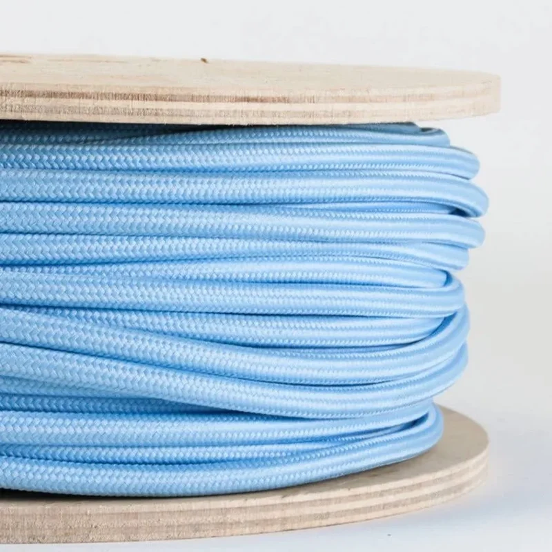 Câble rond flexible vintage bleu clair éclairage tissu 1m/5m/10m fil électrique ~2057