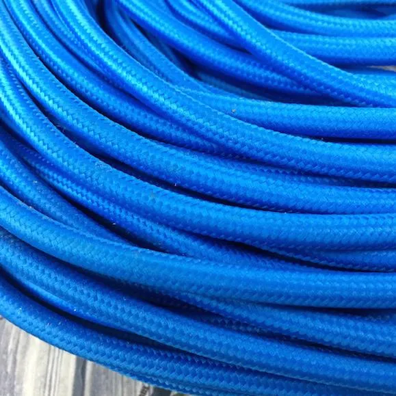 Câble rond en tissu tressé bleu vintage 2 noyaux - 0,75 mm ~2056