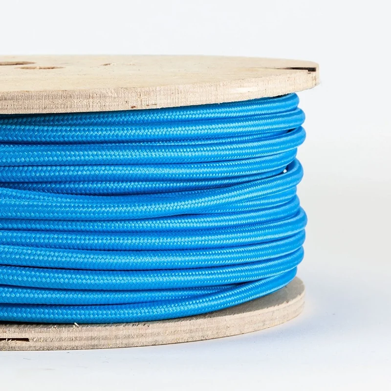 Câble rond en tissu tressé bleu vintage 2 noyaux - 0,75 mm ~2056