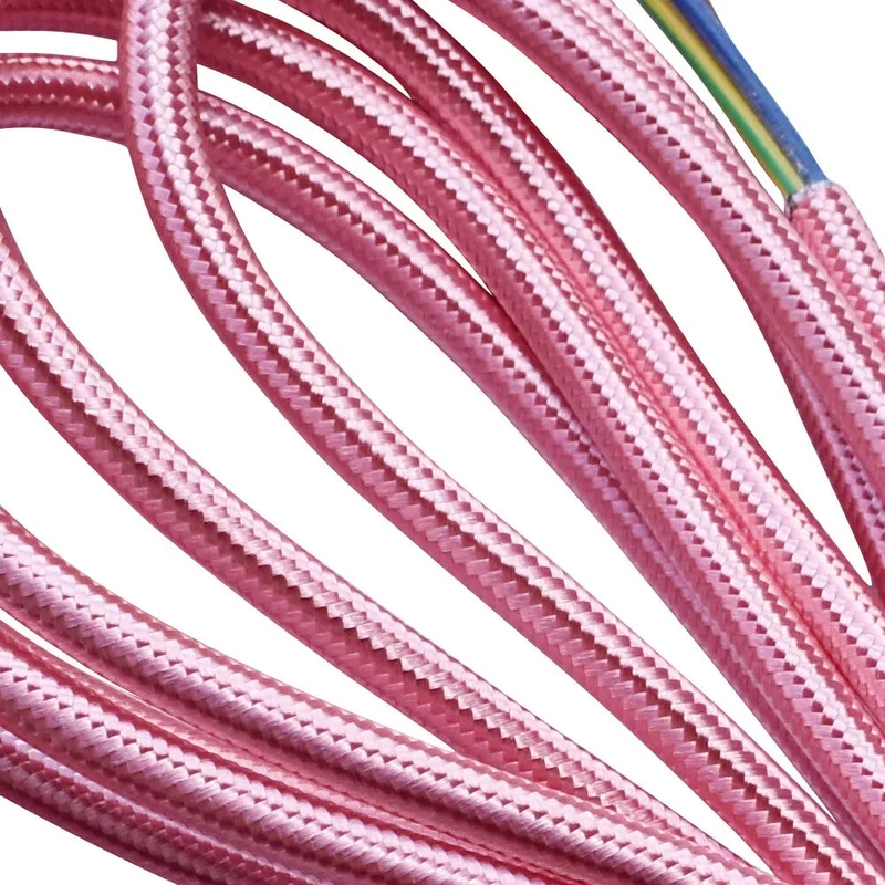 LEDSone Câble tissu tressé vintage rose brillant 3 noyaux rond 0,75 mm ~2124