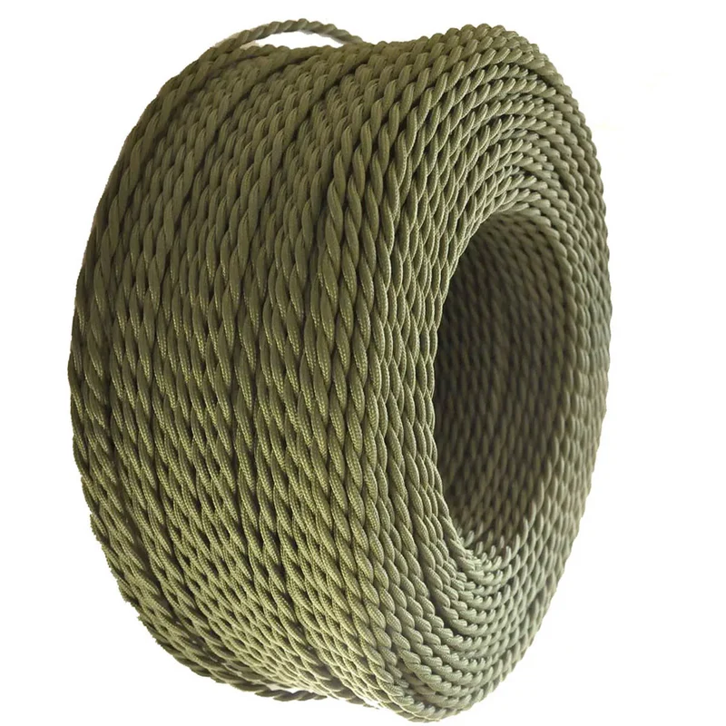 LEDSone Câble d'éclairage tissu tressé torsadé vert armée 3 noyaux 0,75 mm² ~ 2098