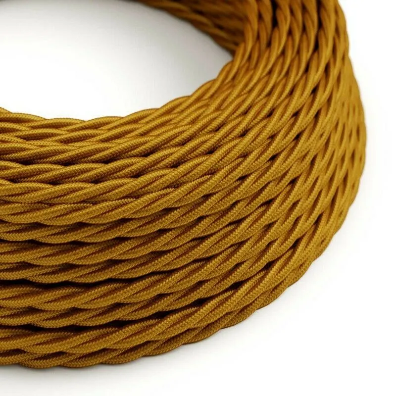 Câble électrique textile torsadé doré 3 conducteurs pour luminaire vintage ~2096
