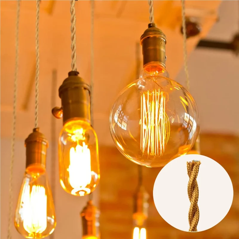 Câble électrique textile torsadé doré 3 conducteurs pour luminaire vintage ~2096