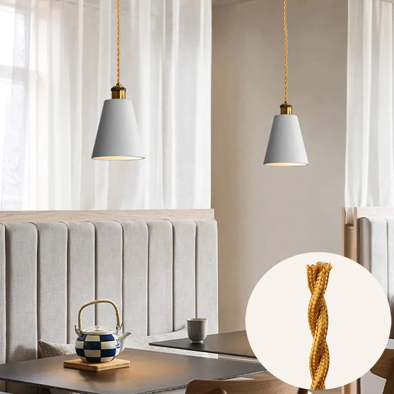 Câble électrique textile torsadé doré 3 conducteurs pour luminaire vintage ~2096