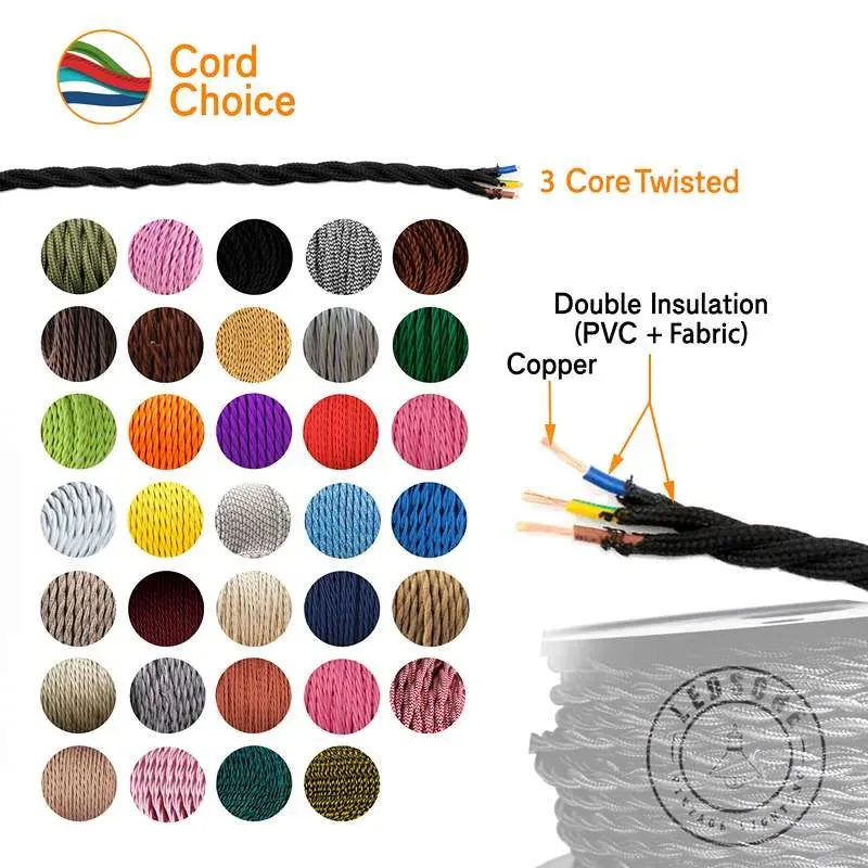 Câble flexible tissu électrique vintage torsadé vert foncé 1M/5M/10M 0,75mm ~2091