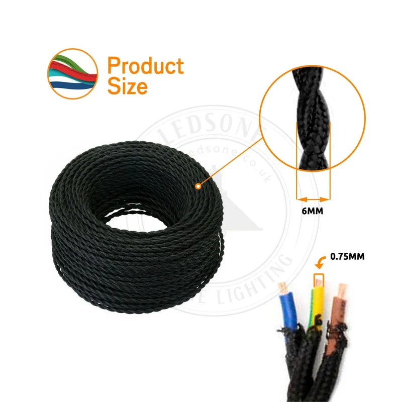 Câble flexible tissu électrique vintage torsadé vert foncé 1M/5M/10M 0,75mm ~2091