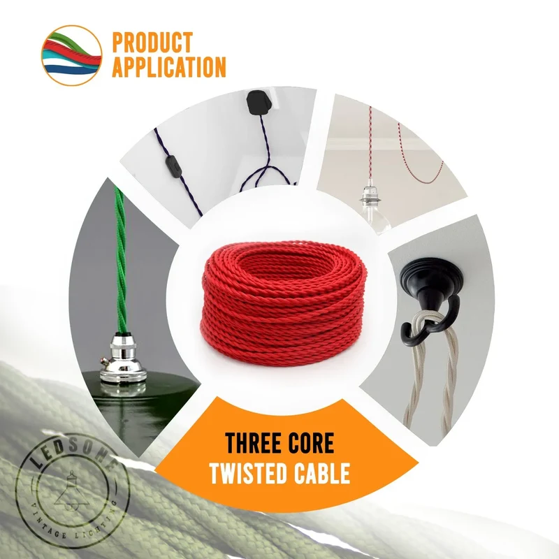 Câble Électrique Torsadé Tissu Brun Clair 3 Fils 0,75mm - 1m / 5m / 10m ~2090