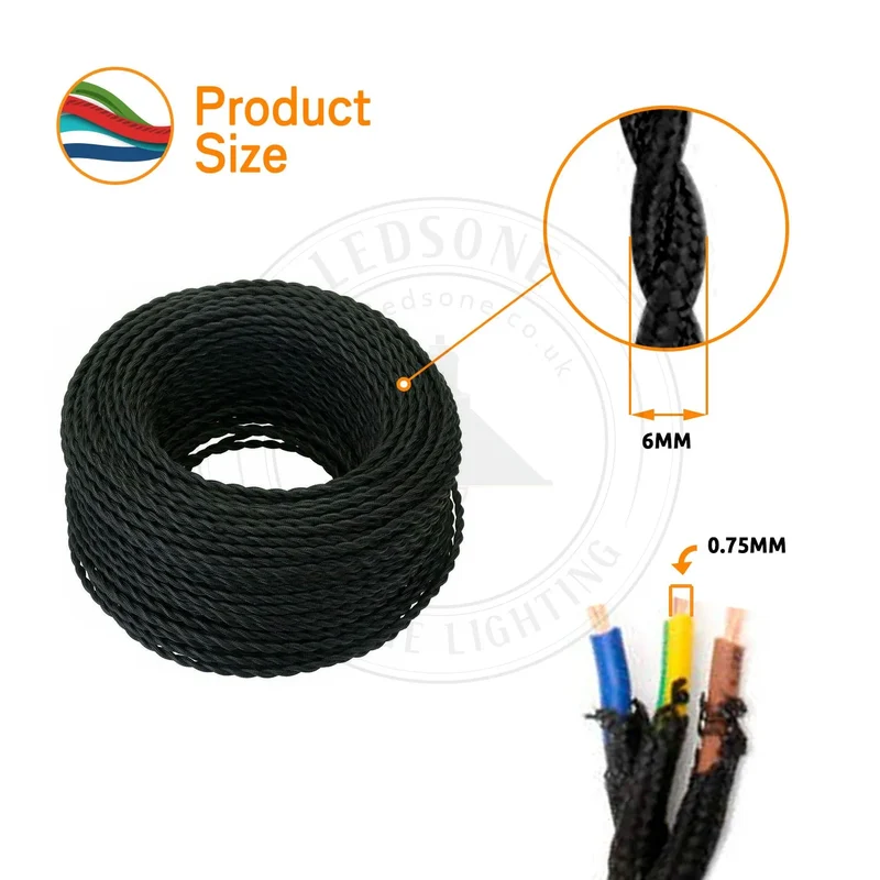 Câble Électrique Torsadé Tissu Brun Clair 3 Fils 0,75mm - 1m / 5m / 10m ~2090