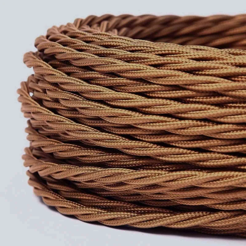Câble Électrique Torsadé Tissu Brun Clair 3 Fils 0,75mm - 1m / 5m / 10m ~2090
