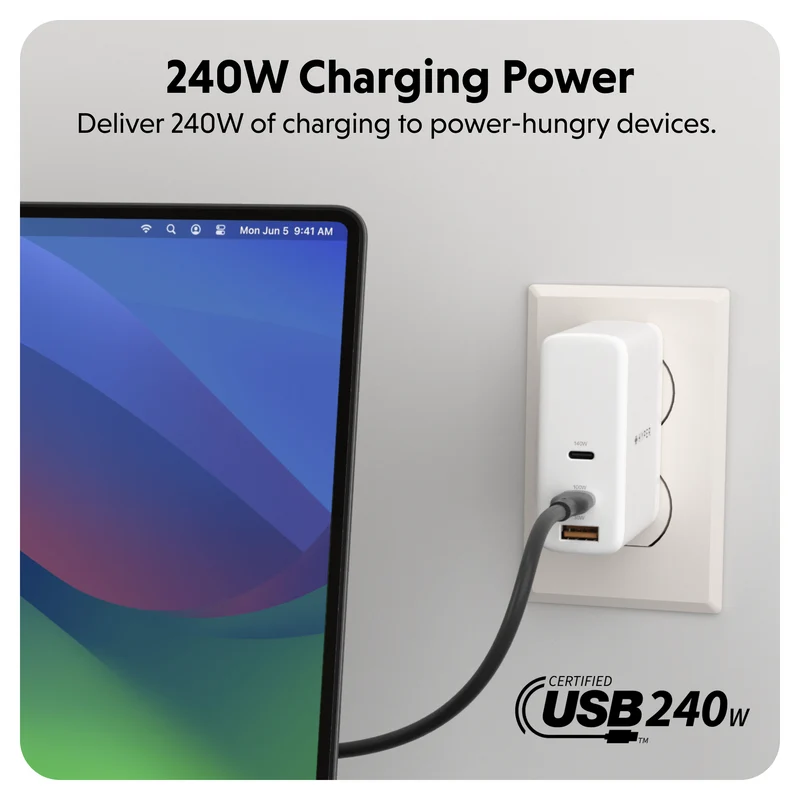 HyperJuice 240W Silicone USB-C to USB-C Cable (6ft/2m) - Noir