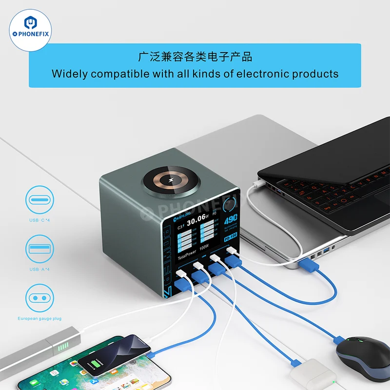 Chargeur rapide de bureau MIJING PD100 WLX-M9A avec charge sans fil