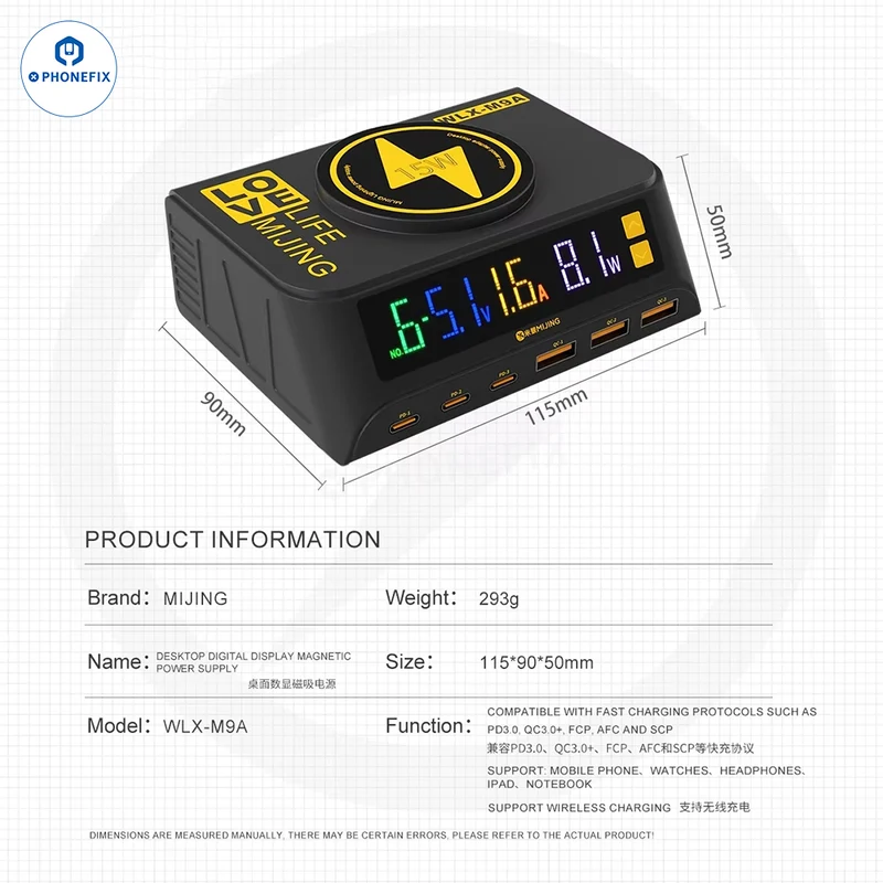 Chargeur rapide de bureau MIJING PD100 WLX-M9A avec charge sans fil