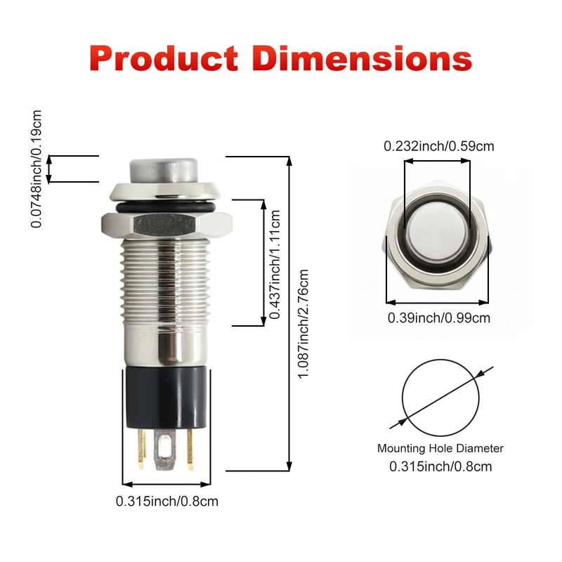 8mm Miniature Push Button Switch | Pre-wired Micro Metal Button | FILN