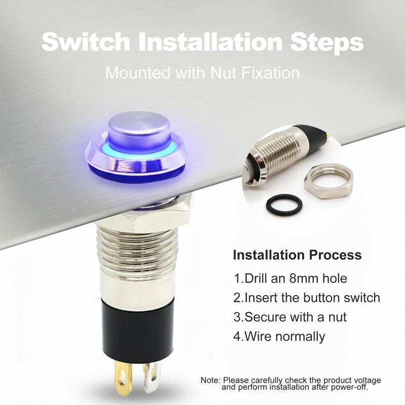 8mm Miniature Push Button Switch | Pre-wired Micro Metal Button | FILN