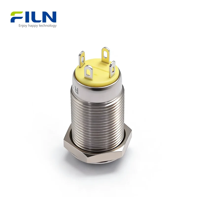 12mm Momentary Push Button Switch with LED Stainless Steel 4-Pin IP65 FILN