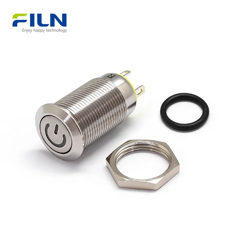 12mm Momentary Push Button Switch with LED Stainless Steel 4-Pin IP65 FILN