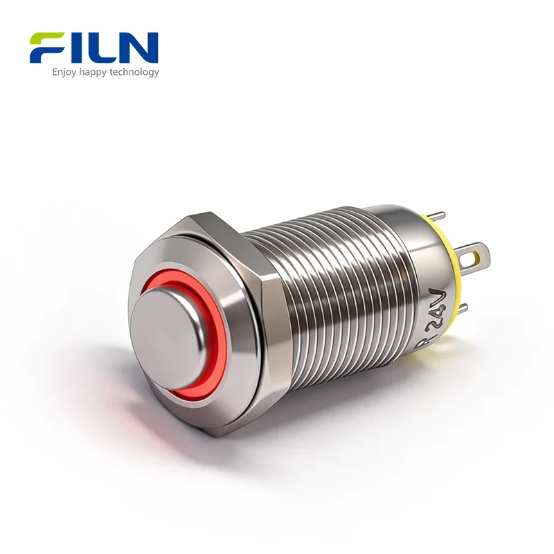 12 Volt Push Button Switch 12mm 304 Stainless Steel 4-PIN LED Ring Button Switch FILN