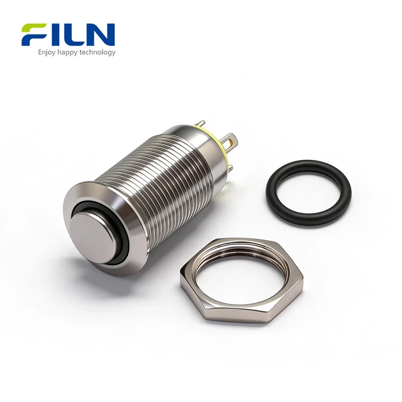 12 Volt Push Button Switch 12mm 304 Stainless Steel 4-PIN LED Ring Button Switch FILN