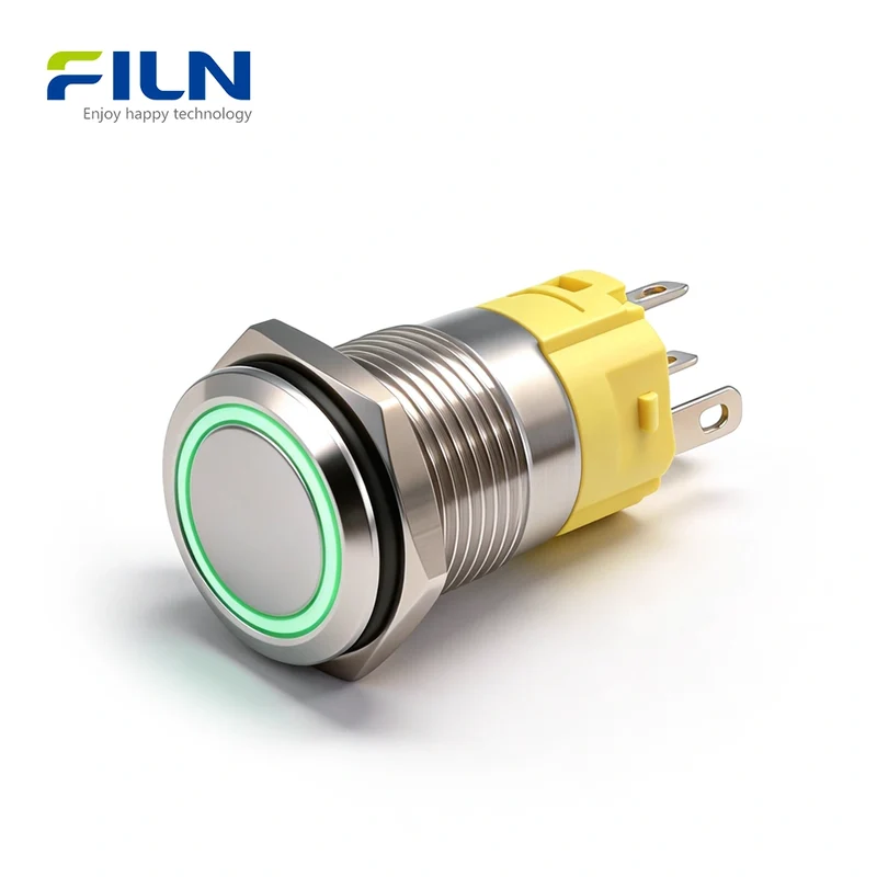 12V Push Button Switch 16mm Stainless Steel 5-Pin LED Ring 16MM LED Switch FILN