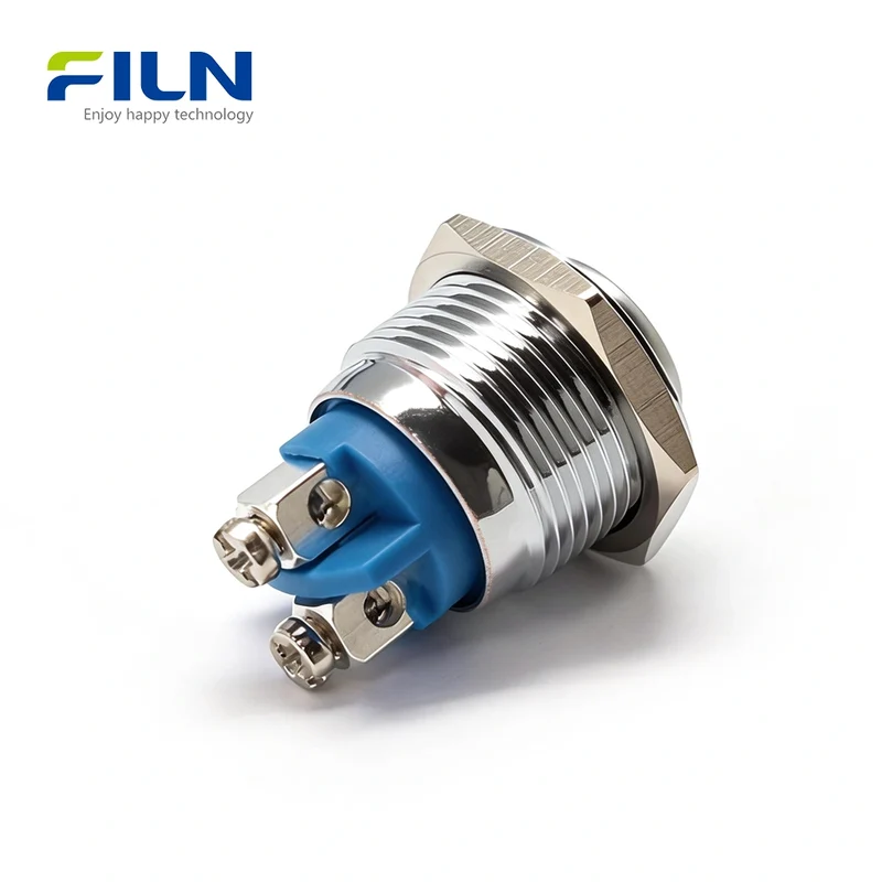 16MM On/Off Push Button Switch Metal Momentary High Head 2PIN Screw Terminal FILN