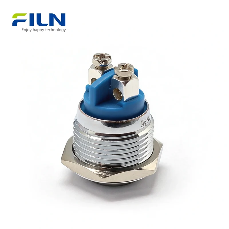 16MM On/Off Push Button Switch Metal Momentary High Head 2PIN Screw Terminal FILN