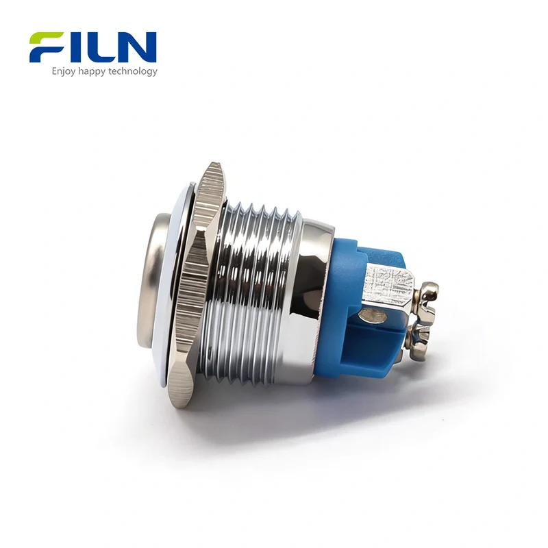 16MM On/Off Push Button Switch Metal Momentary High Head 2PIN Screw Terminal FILN