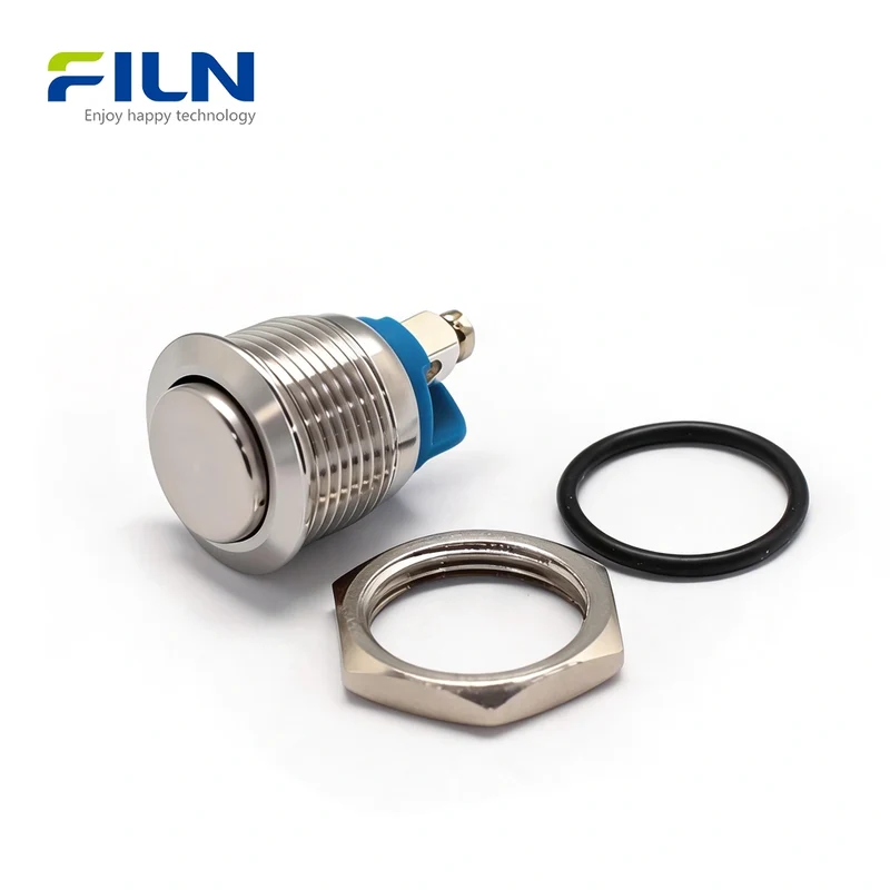 16MM On/Off Push Button Switch Metal Momentary High Head 2PIN Screw Terminal FILN