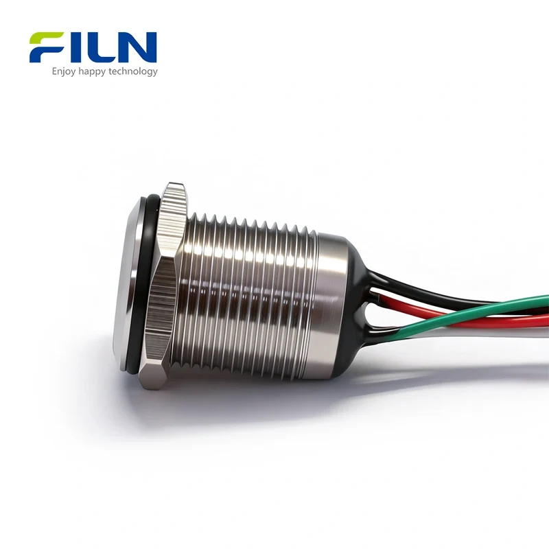 12V Push Button Switches Dual-Color R&G LED Metal Waterproof Momentary Switch FILN