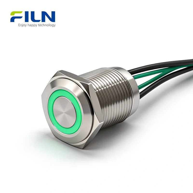 Push Button Waterproof Switch 16mm Metal Latching Momentary 4-Pin Pre-wired FILN
