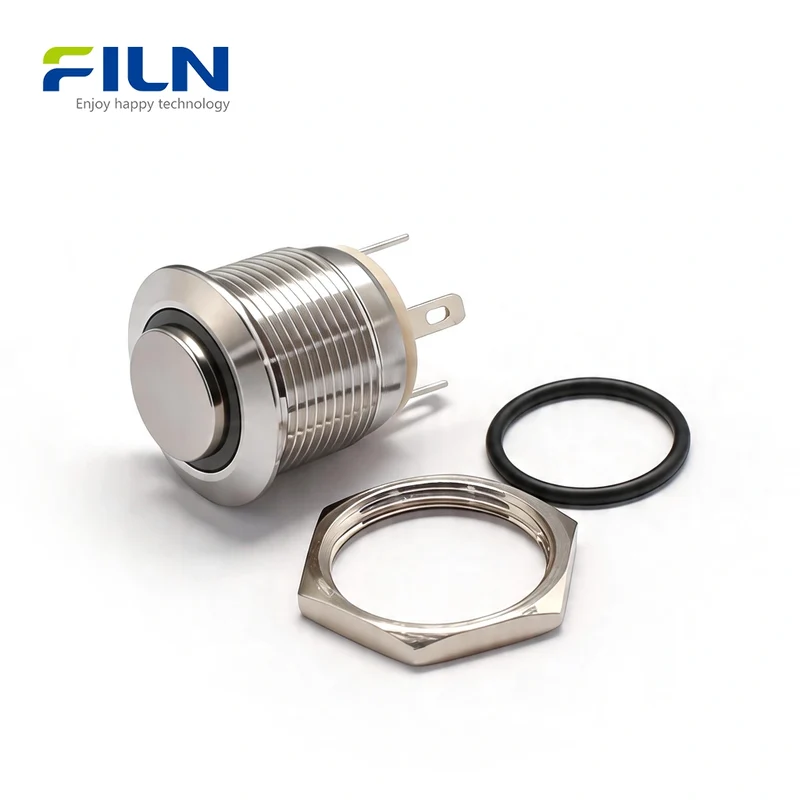 19mm Momentary Push Button 12V High Head LED Ring Stainless Steel 4-Pin | FILN
