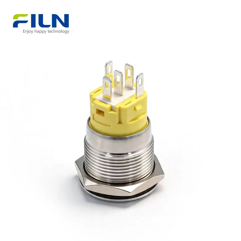 Stainless Steel LED Switch Push Button 5-Pin High Head Ring Light Momentary&Latching | FILN