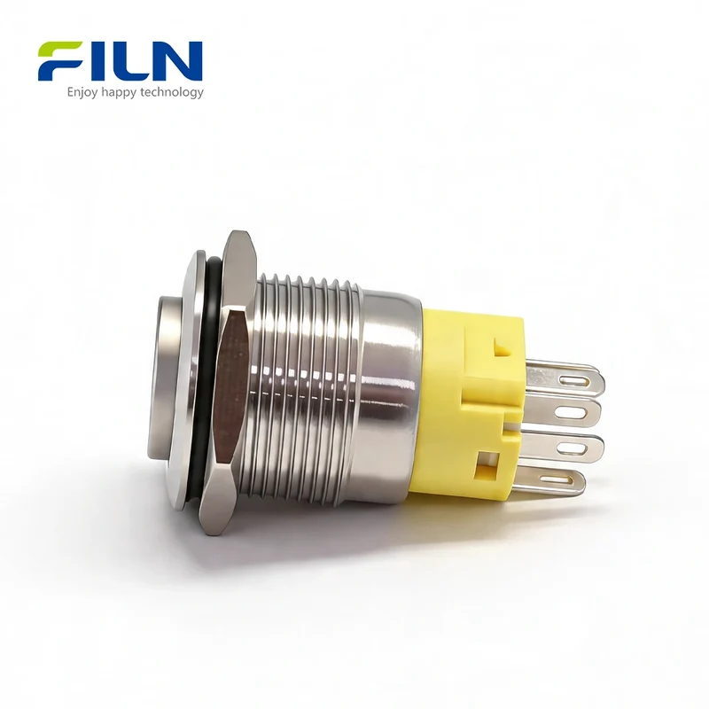 Stainless Steel LED Switch Push Button 5-Pin High Head Ring Light Momentary&Latching | FILN