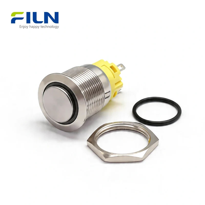 Stainless Steel LED Switch Push Button 5-Pin High Head Ring Light Momentary&Latching | FILN