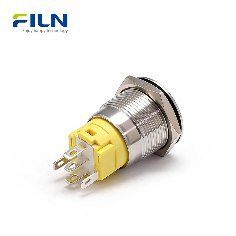 19mm LED Push Button Switch Momentary/Latching Stainless Steel 5-Pin Ring Light | FILN