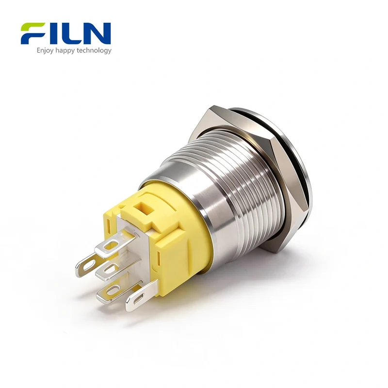19mm Illuminated Push Button Switch 304 Stainless Steel 5-Pin LED Wiring Industrial Control | FILN