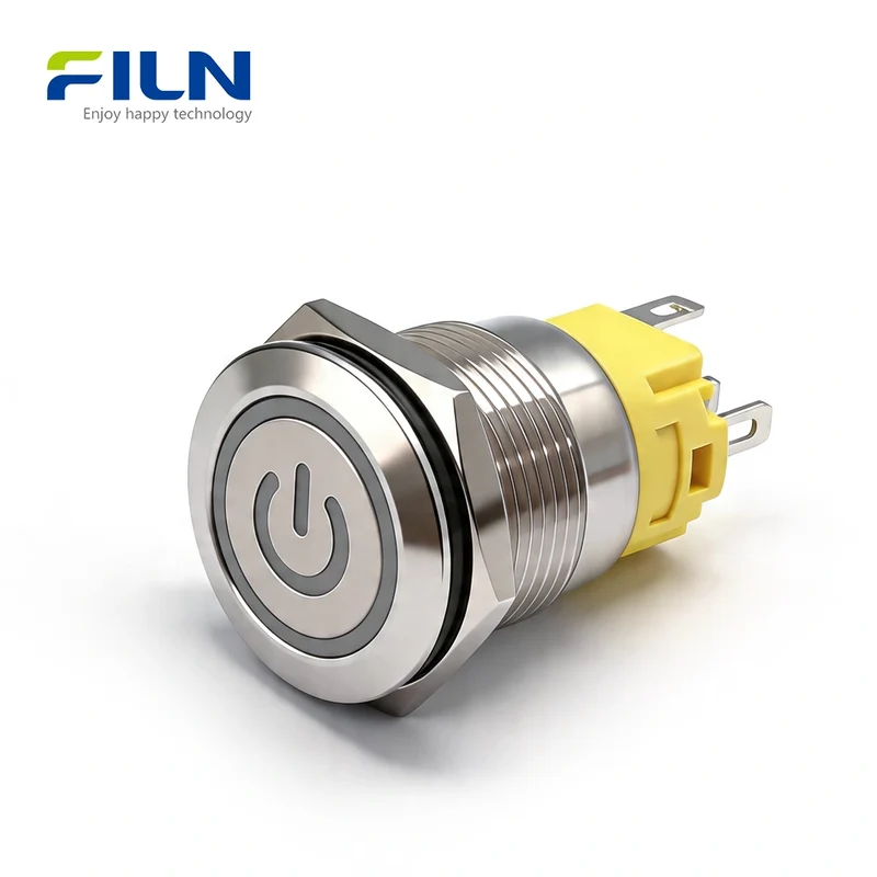 19mm Illuminated Push Button Switch 304 Stainless Steel 5-Pin LED Wiring Industrial Control | FILN