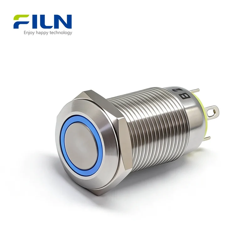 12mm Stainless Steel LED Push Button Switch 12-220V 4-PIN Ring Illuminated FILN