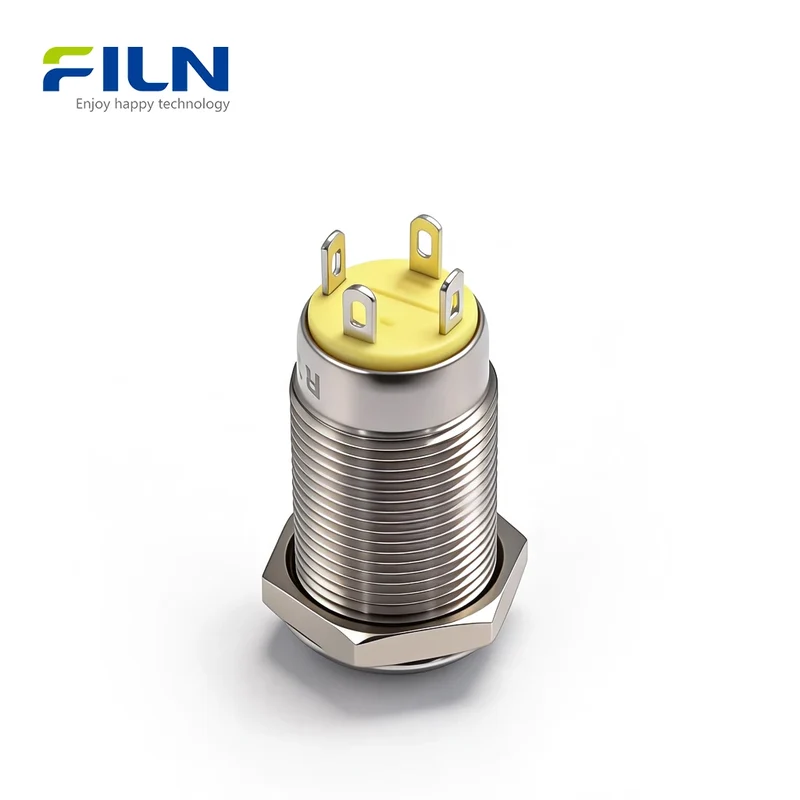 12mm Stainless Steel LED Push Button Switch 12-220V 4-PIN Ring Illuminated FILN