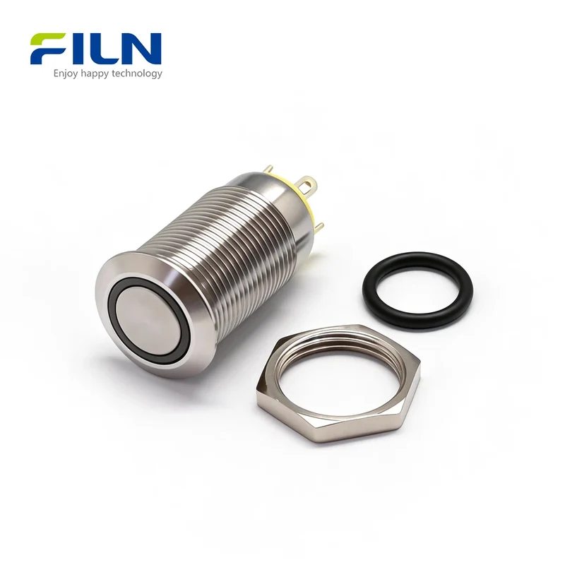 12mm Stainless Steel LED Push Button Switch 12-220V 4-PIN Ring Illuminated FILN