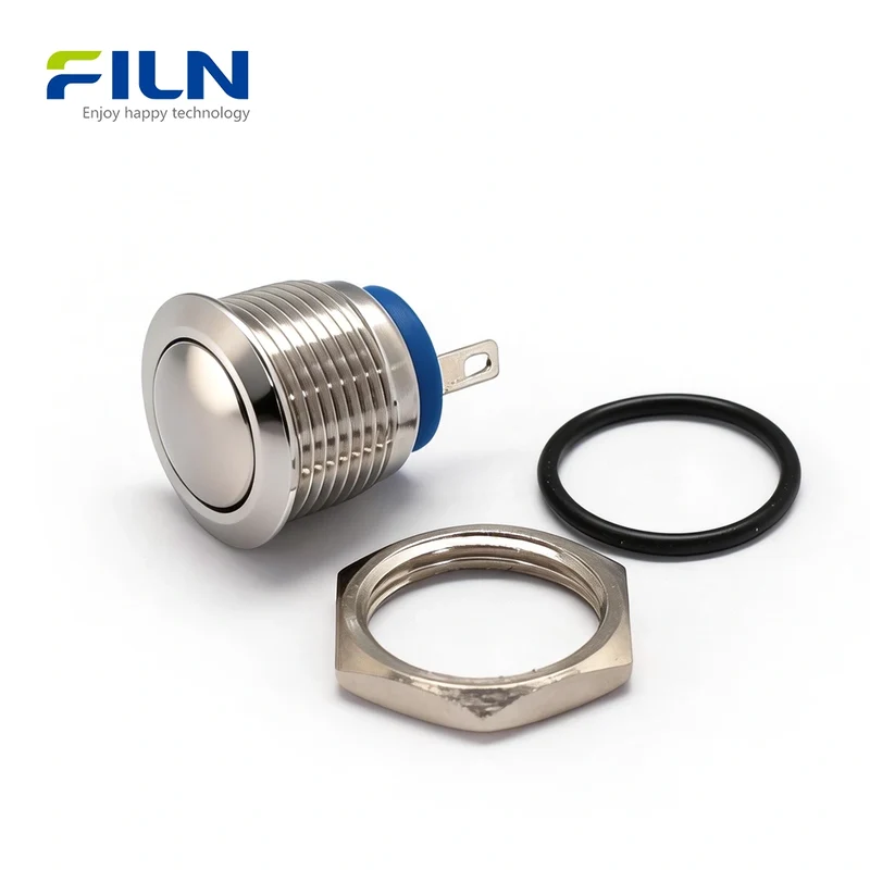 16mm Small Momentary Push Button Switch Ball Head Stainless Steel 2-Pin Plug-in FILN