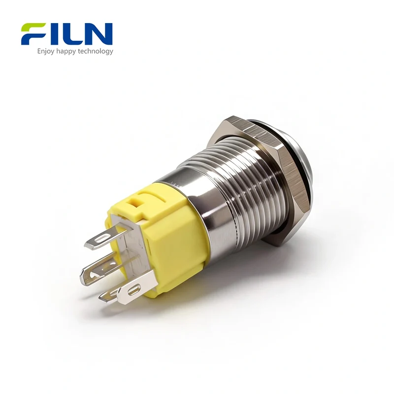 Momentary Push Button Switch 3V-220V 16mm High Head 5-Pin Stainless Steel LED FILN