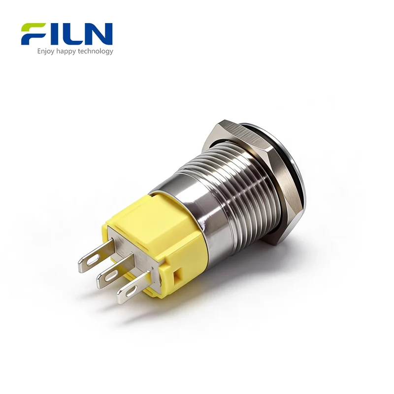 16mm Round Push Button Switch No LED Light Stainless Steel Pin Terminal FILN