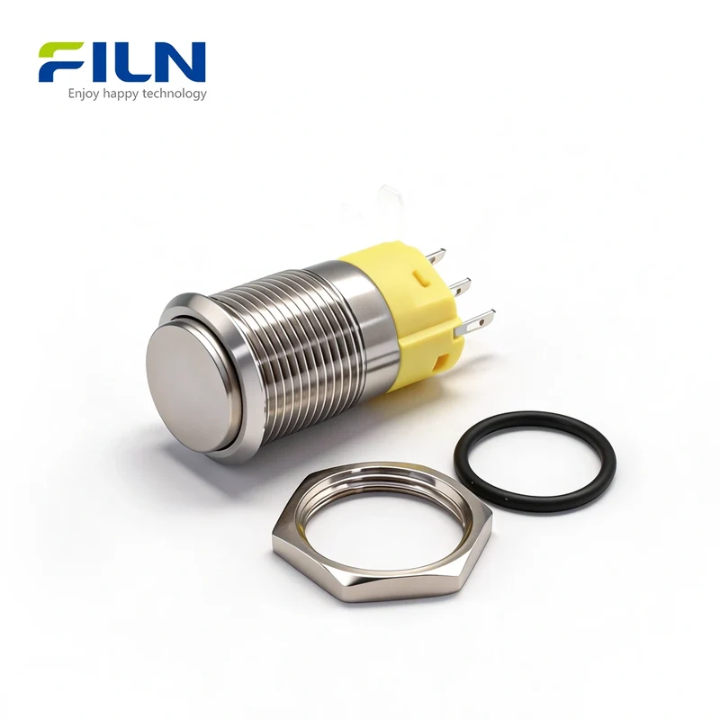 Normally Closed Push Button Switch 16mm Stainless Steel High Head FILN